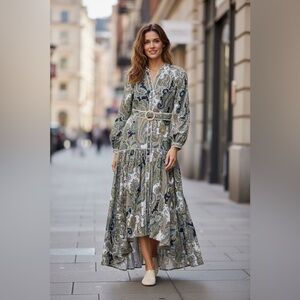 Veronica Beard Green and Cream High Low Dress